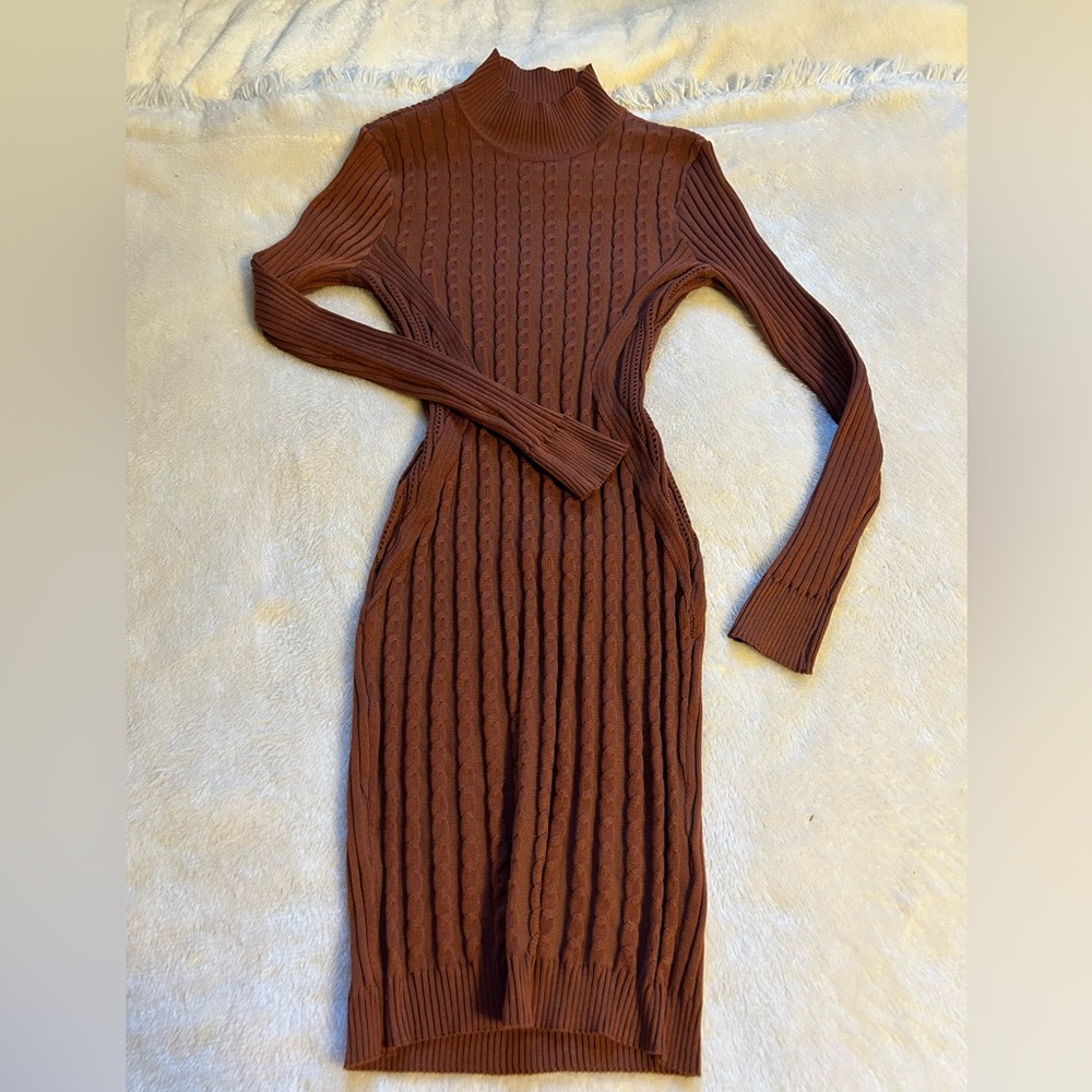 Brown long sleeve turtle neck pencil dress!
